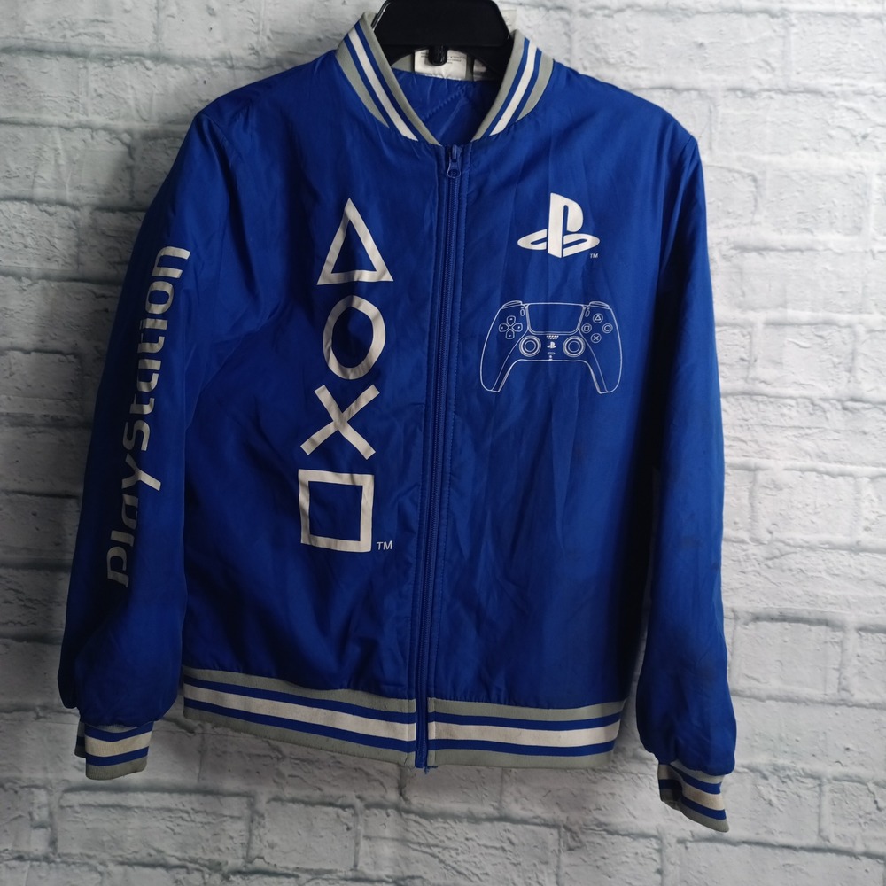 PlayStation Bomber Jacket Youth 14/16 Blue Full Zip Graphic Controller RN 115272
